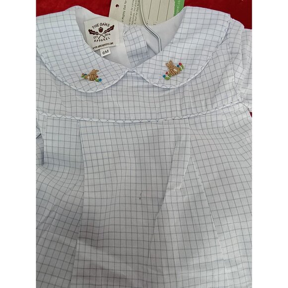 The Oaks Apparel 6M White & Blue Checked Dress With Bottoms &‎ Bunny Embroidery - Picture 8 of 9